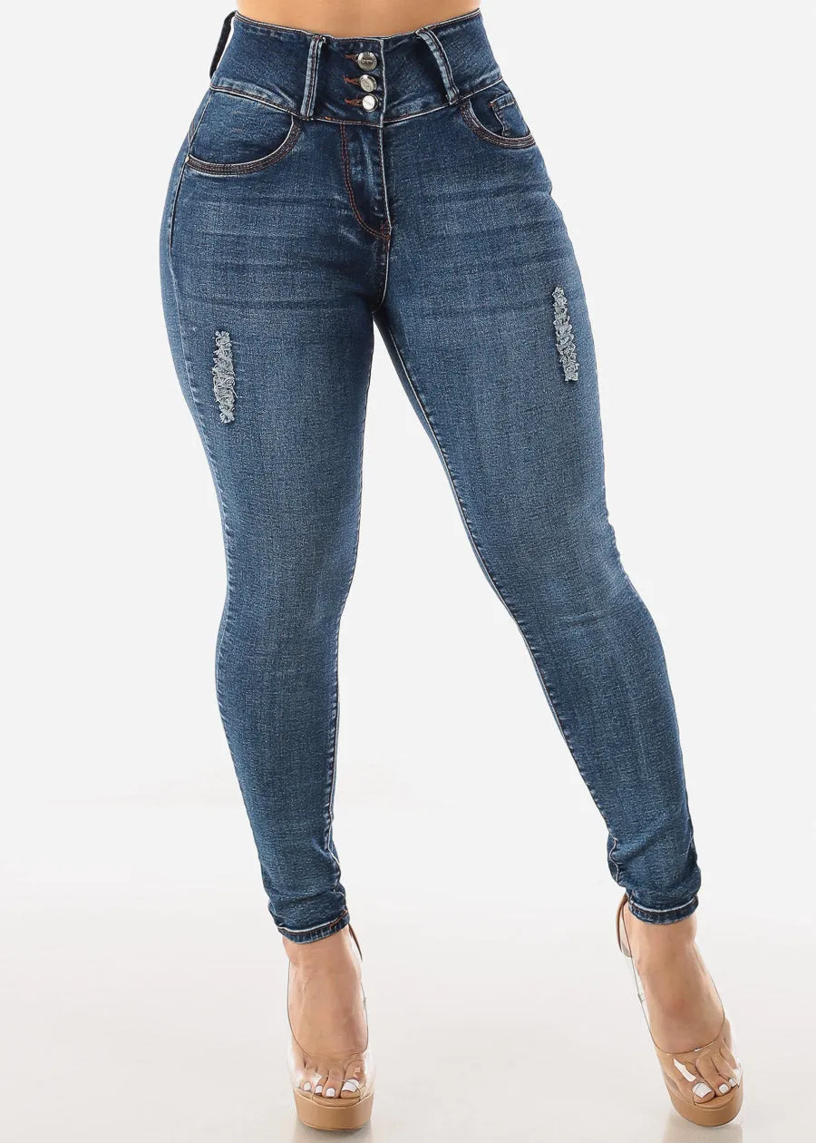 Super High Waist Butt Lift Ripped Skinny Jeans Dark Wash sold by Moda product image thumbnail 3
