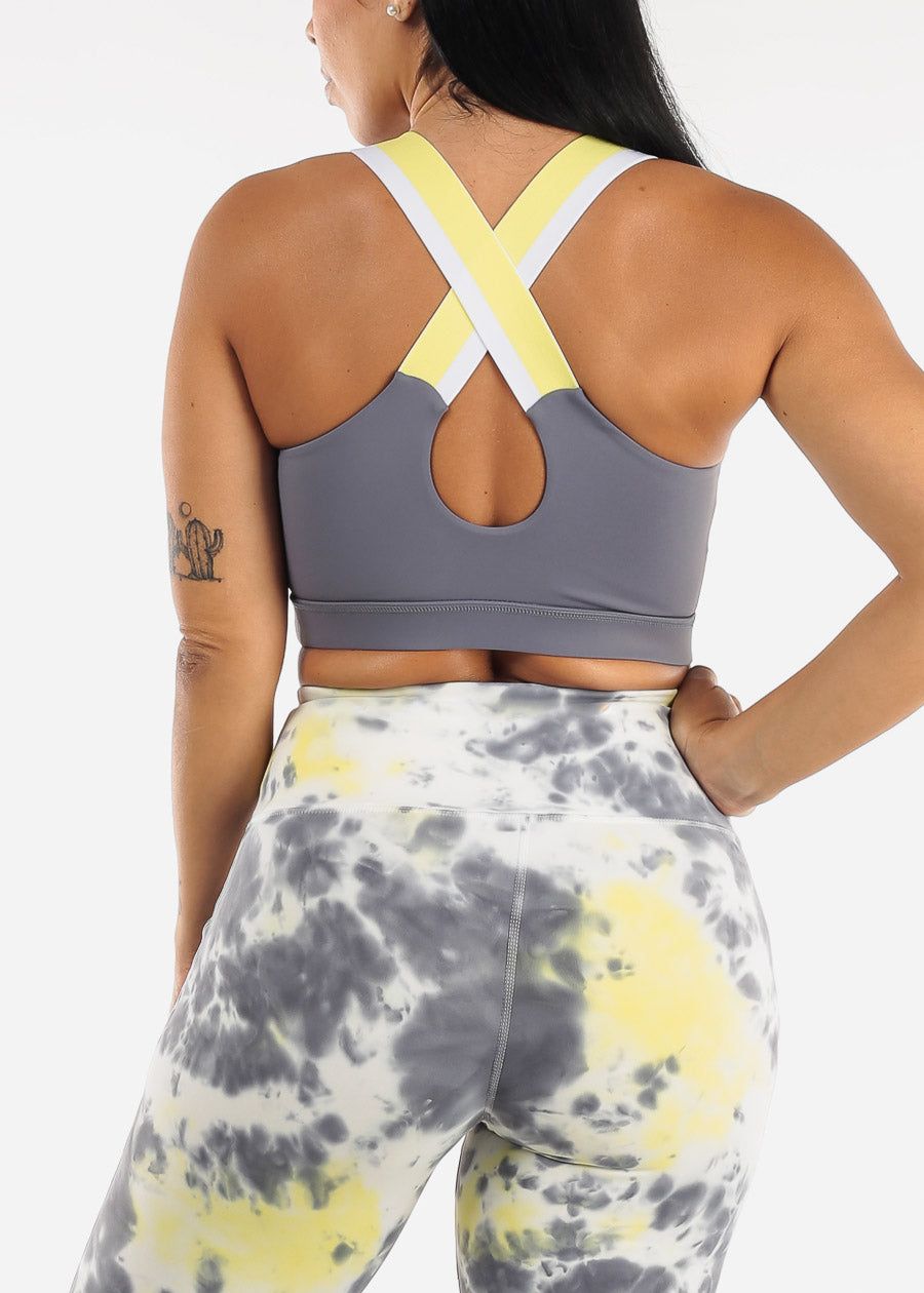 MONO B Activewear Grey Sports Bra w Colorblock Straps sold by Moda product image thumbnail 5