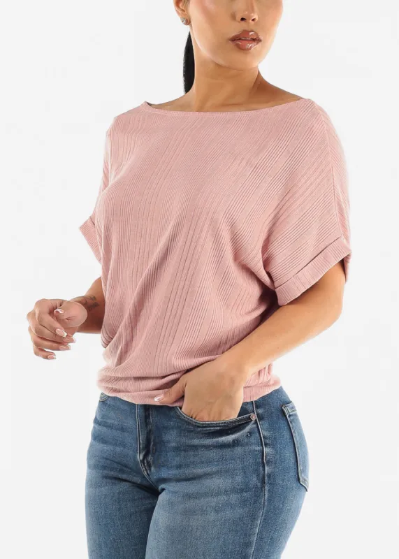 Cuffed Short Dolman Sleeve Tunic Top Mauve sold by Moda