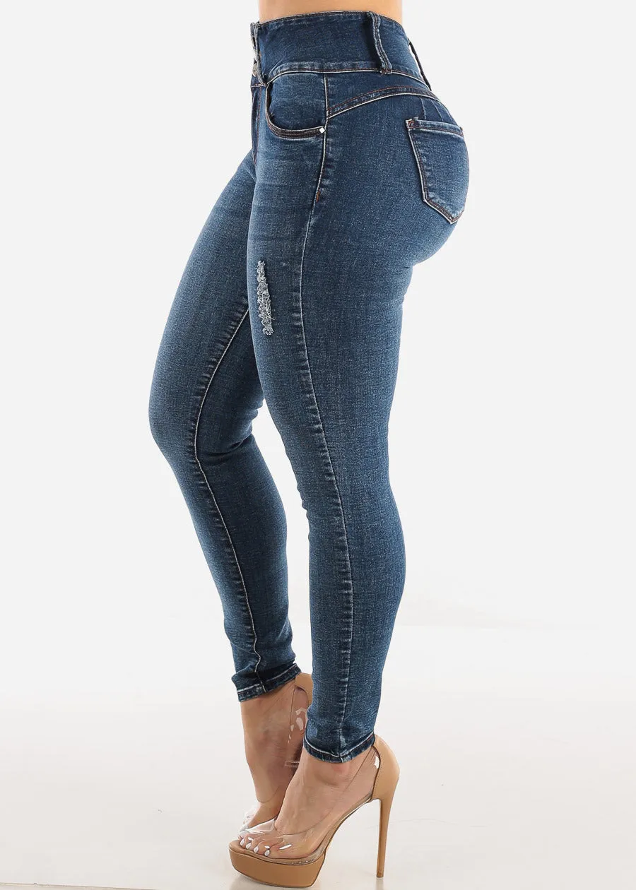 Super High Waist Butt Lift Ripped Skinny Jeans Dark Wash sold by Moda product image thumbnail 4