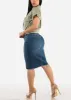 Button Up Denim Fringe Hem Pencil Skirt Med Wash sold by Moda