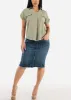 Button Up Denim Fringe Hem Pencil Skirt Med Wash sold by Moda