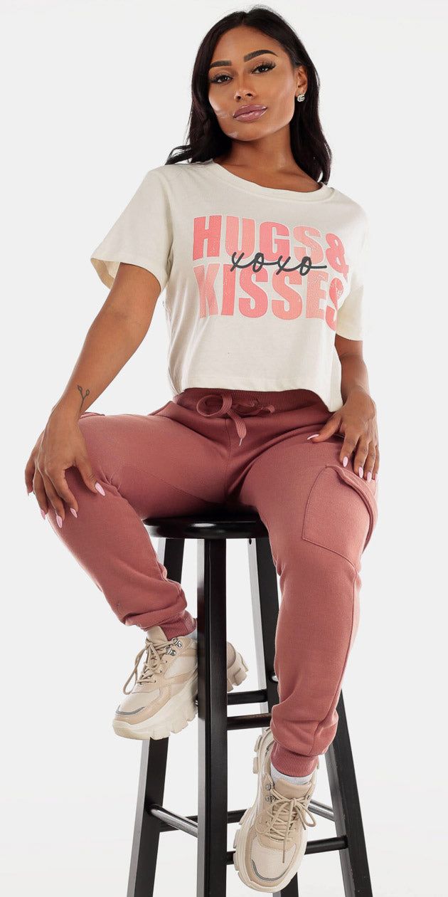 Mauve Cargo Graphic Tee Set sold by Moda