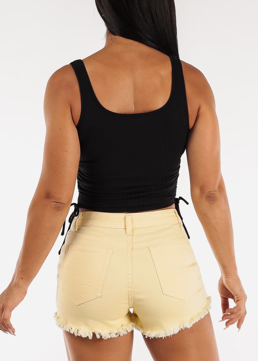 Black Sleeveless Ribbed Crop Top w Ruched Drawstring Sides sold by Moda product image thumbnail 4