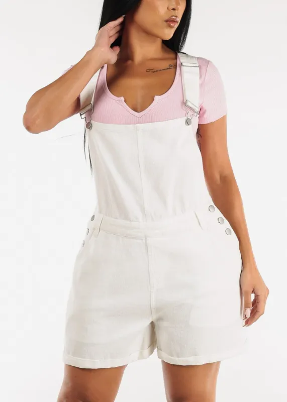 White Cotton Denim Short Overalls sold by Moda