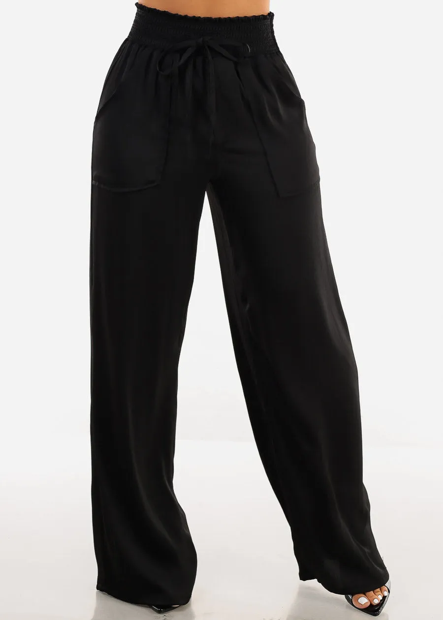Black Smocked Waist Wide Legged Pants sold by Moda