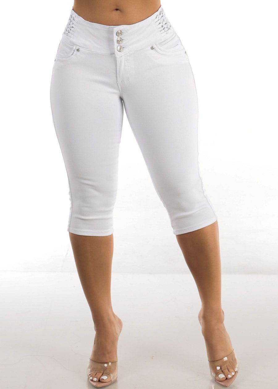 White Mid Rise Butt Lifting Denim Capris sold by Moda product image thumbnail 3