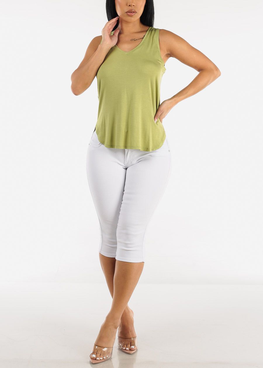 White Mid Rise Butt Lifting Denim Capris sold by Moda product image thumbnail 2