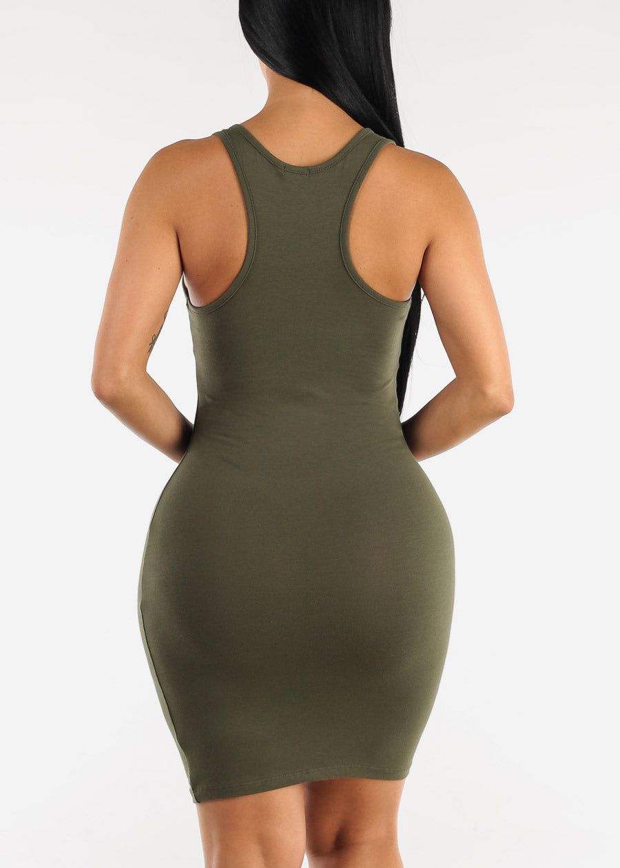 Sleeveless Racerback Bodycon Mini Dress Olive sold by Moda product image thumbnail 4