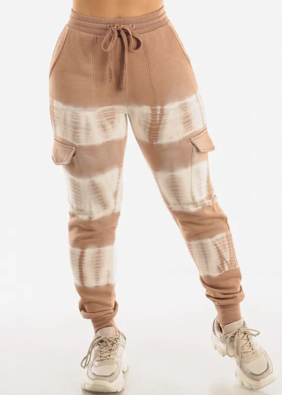 High Waist Tie Dye Jogger Sweatpants Taupe sold by Moda