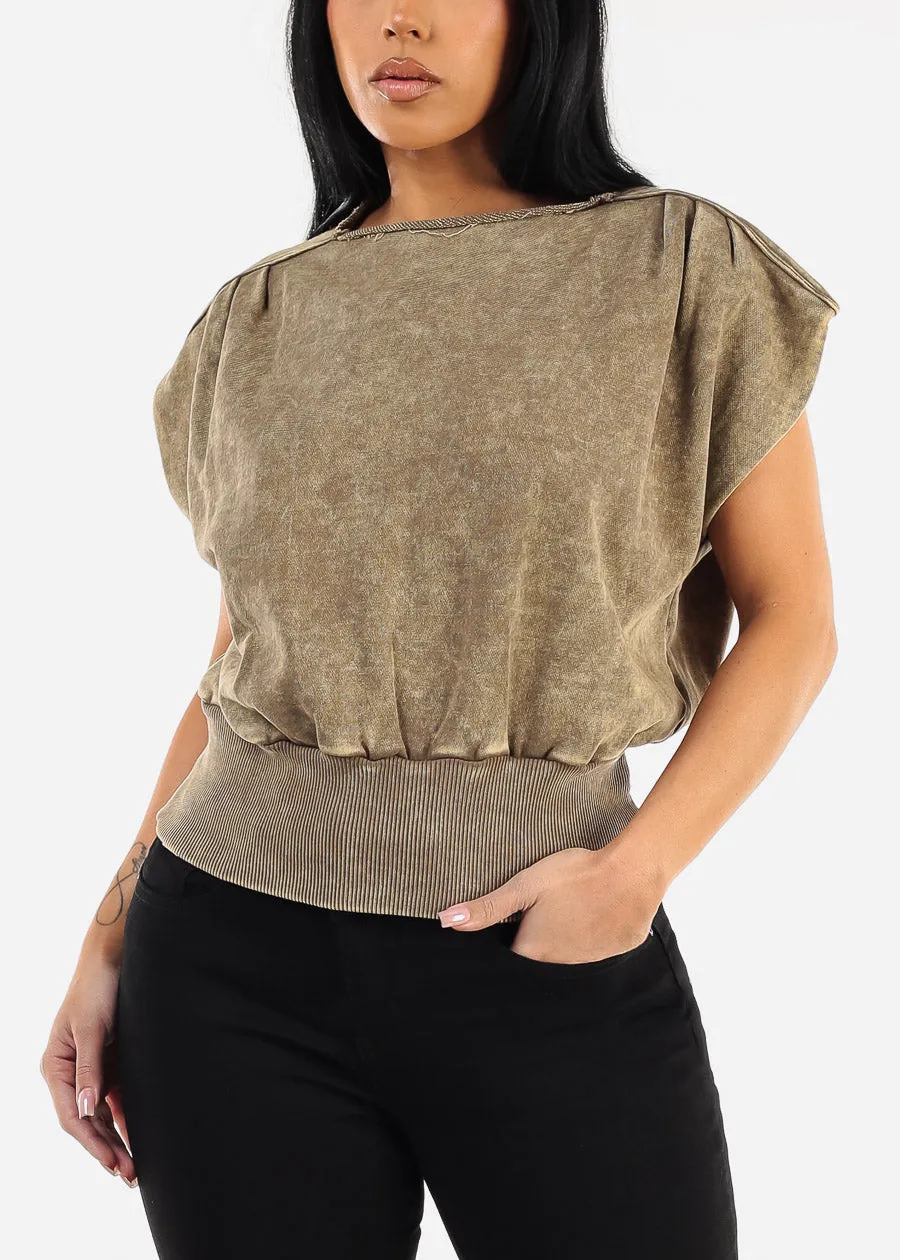 Boat Neckline Mineral Wash Top Mocha sold by Moda