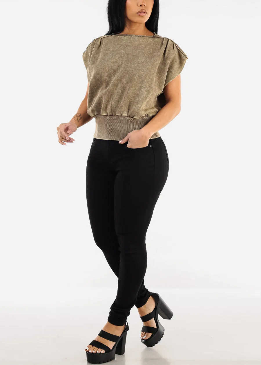 Boat Neckline Mineral Wash Top Mocha sold by Moda product image thumbnail 2