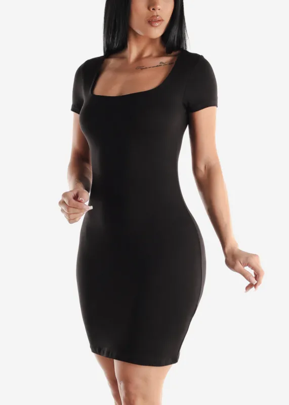 Short Sleeve Bodycon Mini Dress Black sold by Moda