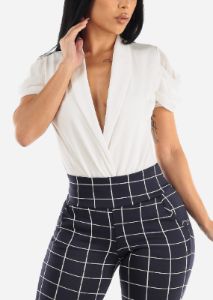 Sexy White Bodysuit w Mesh Puff Sleeve sold by Moda
