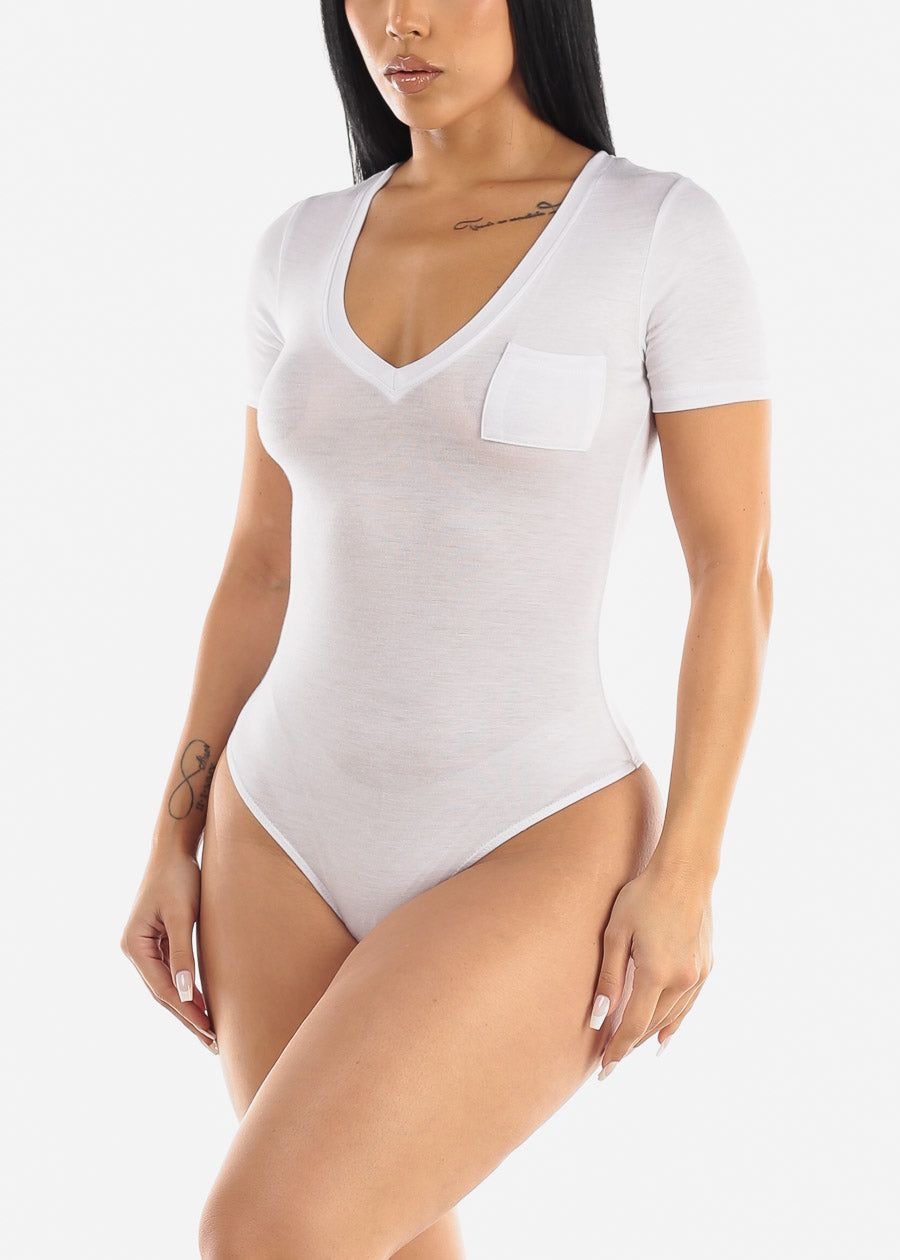 Short Sleeve Vneck White Thong Bodysuit sold by Moda product image thumbnail 2