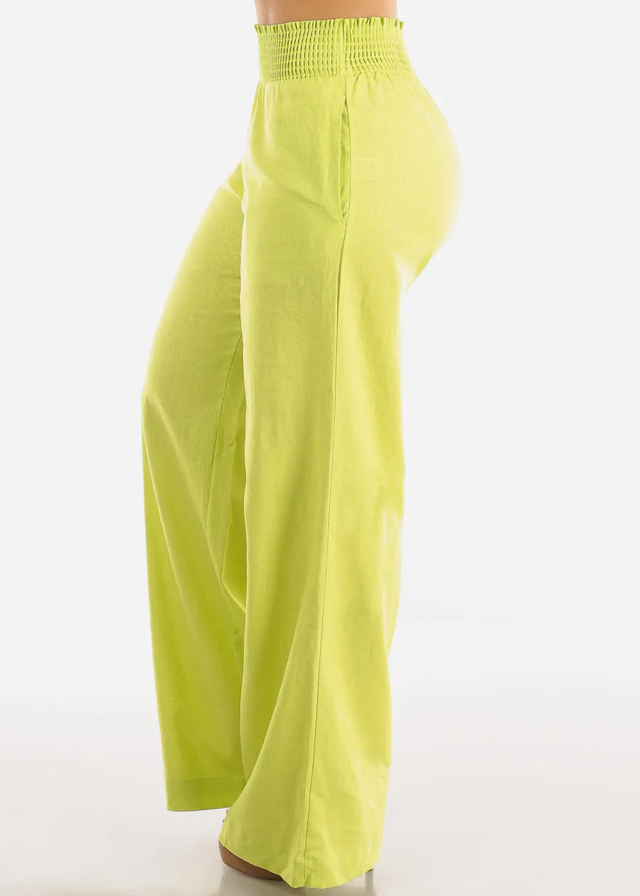 Linen High Rise Spandex Waist Wide Leg Lime Pants sold by Moda product image thumbnail 4