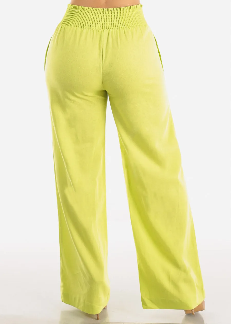Linen High Rise Spandex Waist Wide Leg Lime Pants sold by Moda product image thumbnail 5