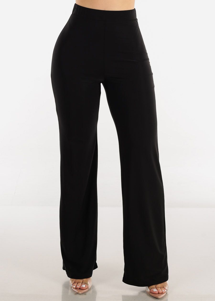 Black High Waisted Wide Leg Straight Dress Pants sold by Moda