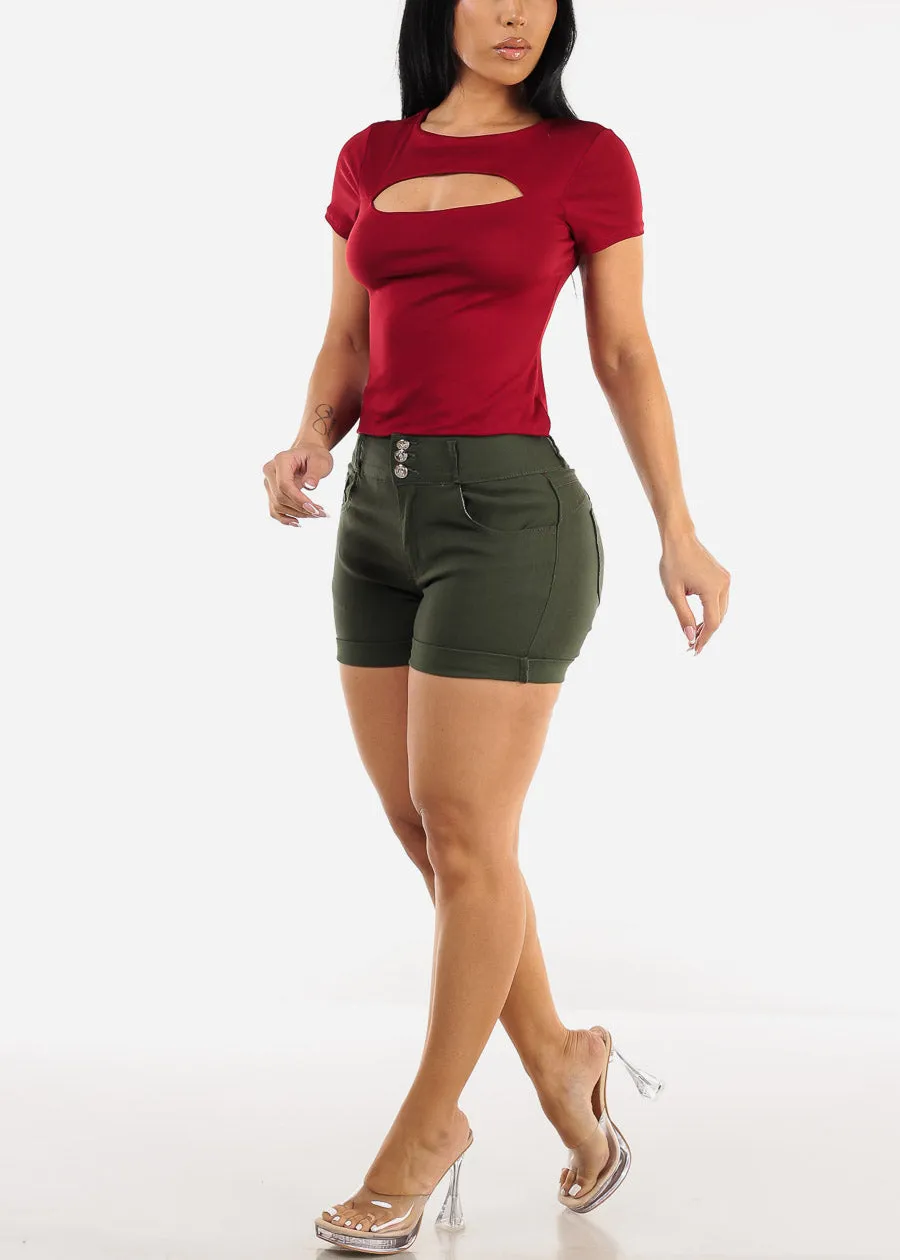 Short Sleeve Cut Out Double Layered Crop Top Red sold by Moda product image thumbnail 2