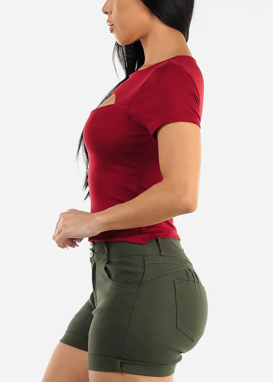 Short Sleeve Cut Out Double Layered Crop Top Red sold by Moda product image thumbnail 3