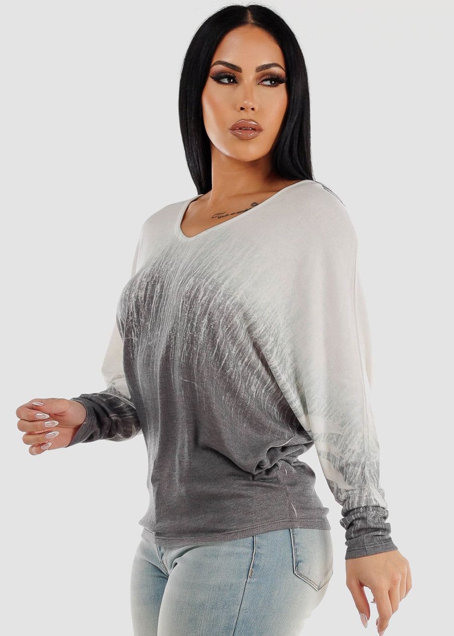 Long Sleeve Dolman Printed Tunic Top White sold by Moda