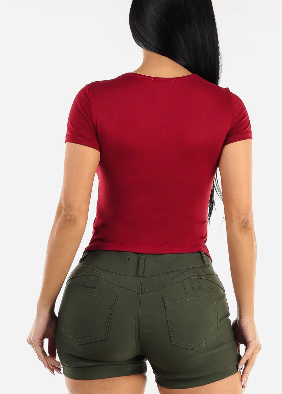 Short Sleeve Cut Out Double Layered Crop Top Red sold by Moda product image thumbnail 4