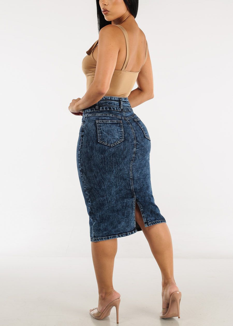 High Waist 3 Button Denim Pencil Skirt Sand Wash sold by Moda product image thumbnail 5