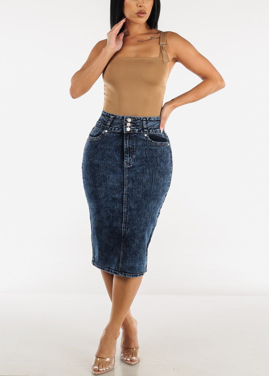 High Waist 3 Button Denim Pencil Skirt Sand Wash sold by Moda product image thumbnail 2