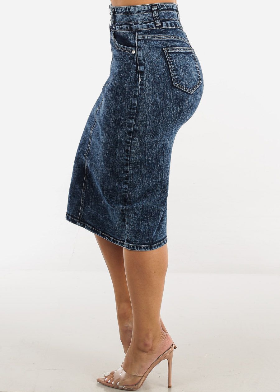 High Waist 3 Button Denim Pencil Skirt Sand Wash sold by Moda product image thumbnail 3