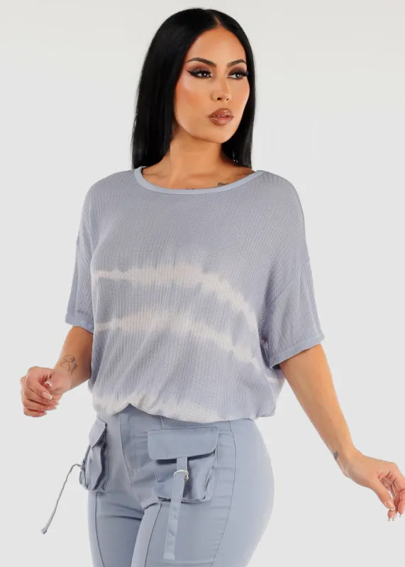 Short Sleeve Thermal Tie Dye Tunic Top Blue sold by Moda