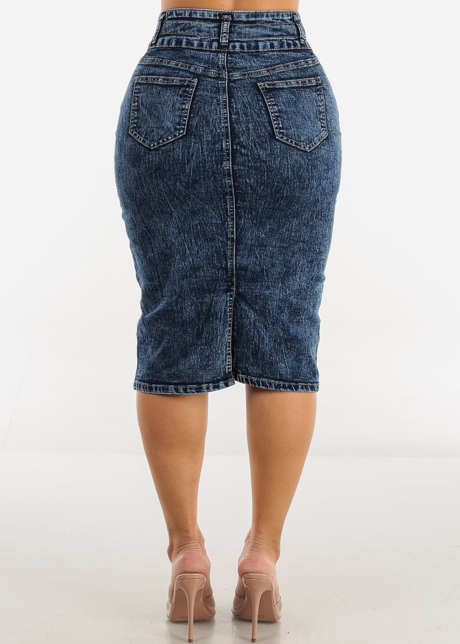 High Waist 3 Button Denim Pencil Skirt Sand Wash sold by Moda product image thumbnail 4