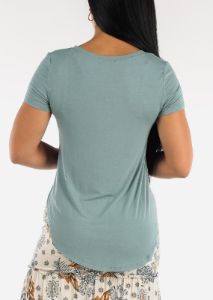 Short Sleeve Round Hem Relax Fit Tunic Top Sage sold by Moda
