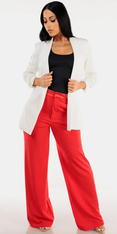 White Blazer Red Pants Combo made by Moda
