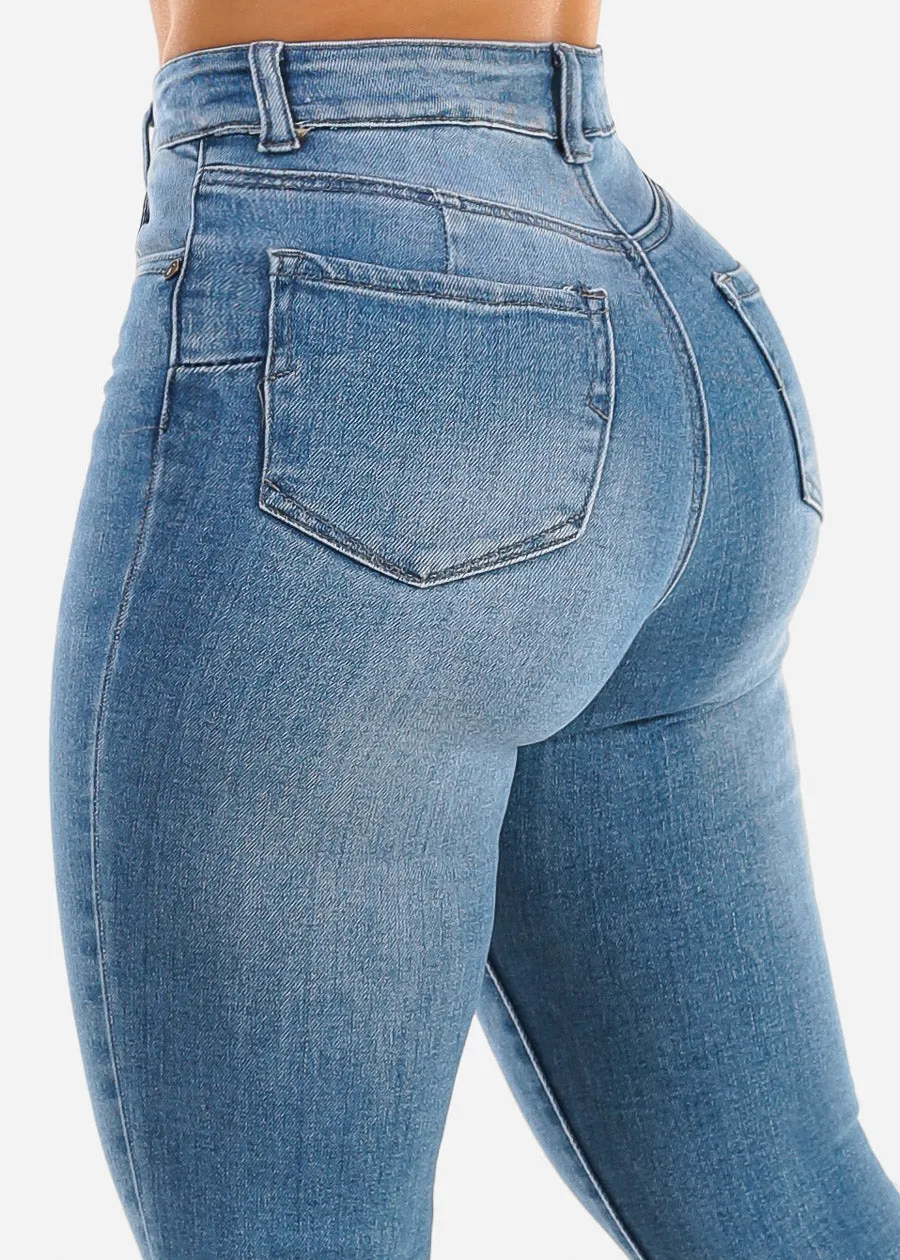 Butt Lift Super High Waist Skinny Jeans Med Blue sold by Moda