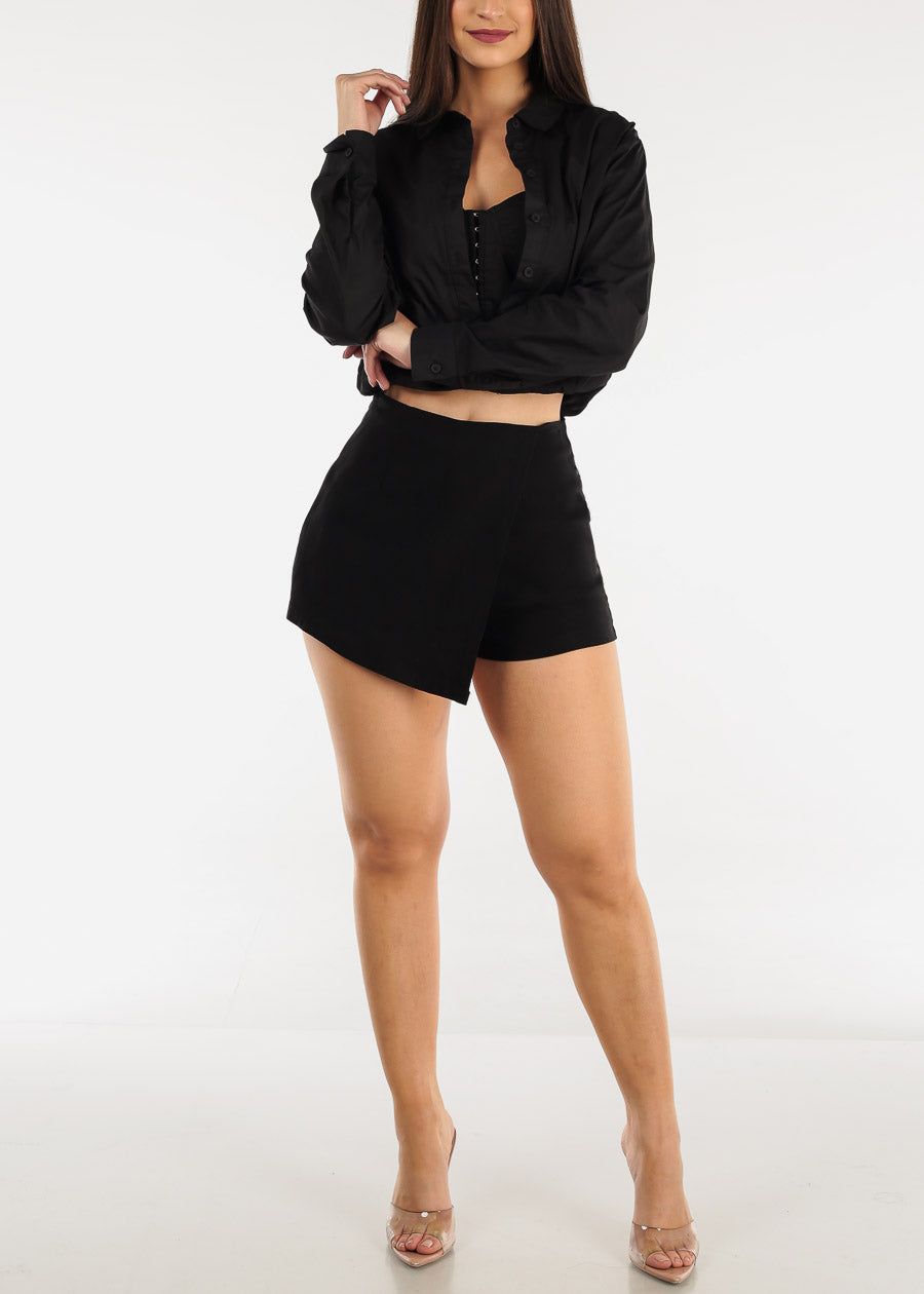 Black High Waist Wrapped Mini Skort sold by Moda product image thumbnail 2