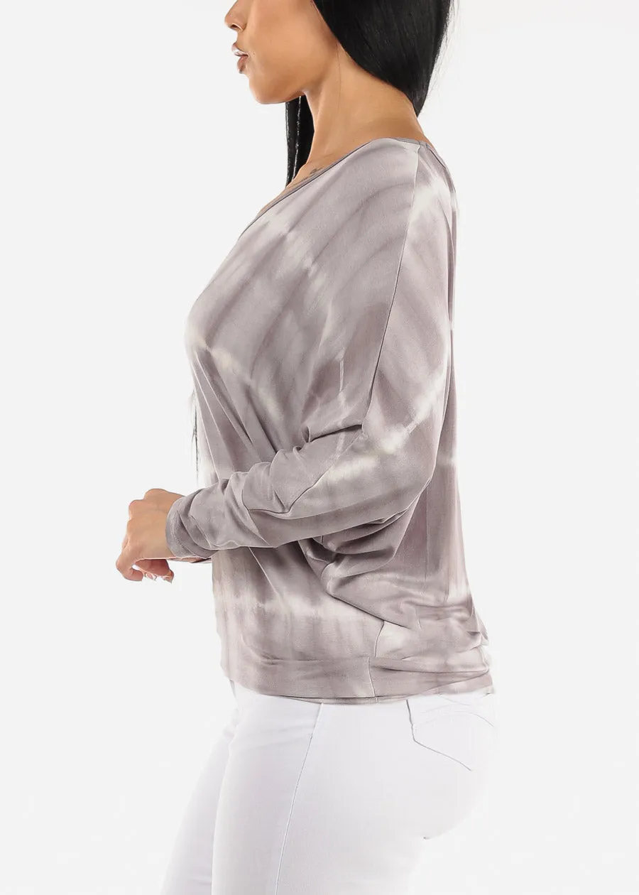 Long Dolman Sleeve VNeck Tie Dye Tunic Top Grey sold by Moda product image thumbnail 3