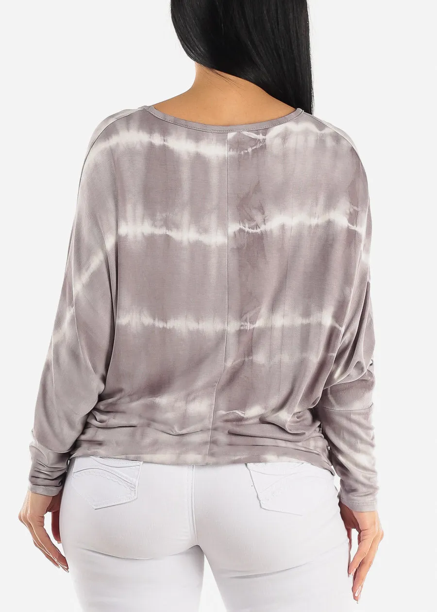 Long Dolman Sleeve VNeck Tie Dye Tunic Top Grey sold by Moda product image thumbnail 4