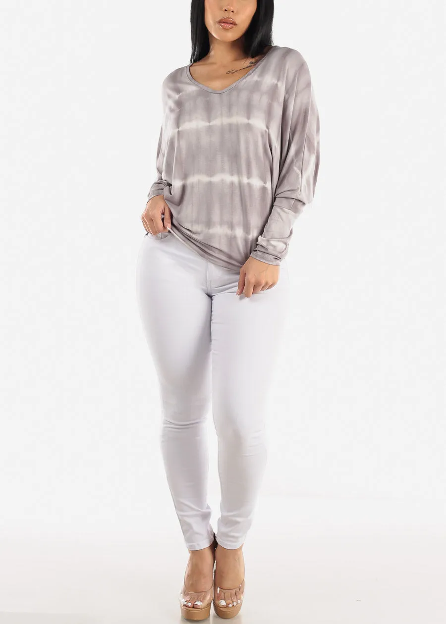 Long Dolman Sleeve VNeck Tie Dye Tunic Top Grey sold by Moda product image thumbnail 2