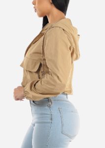 Long Sleeve Lightweight Zip Up Jacket Khaki w Front Pockets sold by Moda