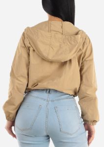 Long Sleeve Lightweight Zip Up Jacket Khaki w Front Pockets sold by Moda