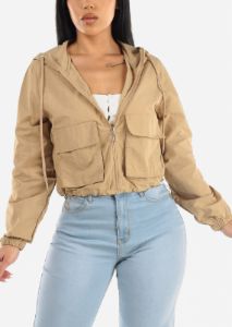 Long Sleeve Lightweight Zip Up Jacket Khaki w Front Pockets sold by Moda