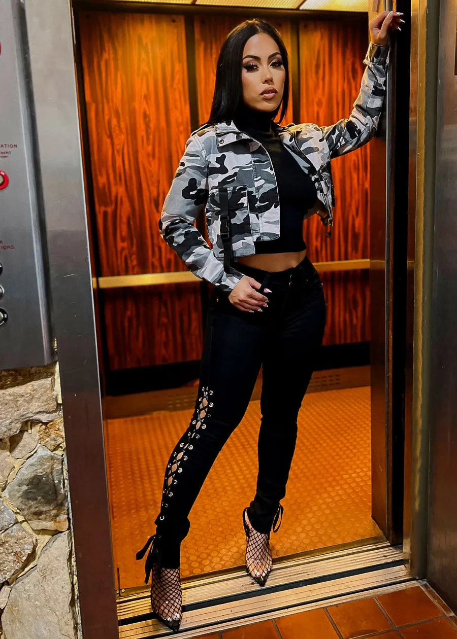 Black Butt Lifting Skinny Jeans w Lace Up Sides sold by Moda product image thumbnail 3