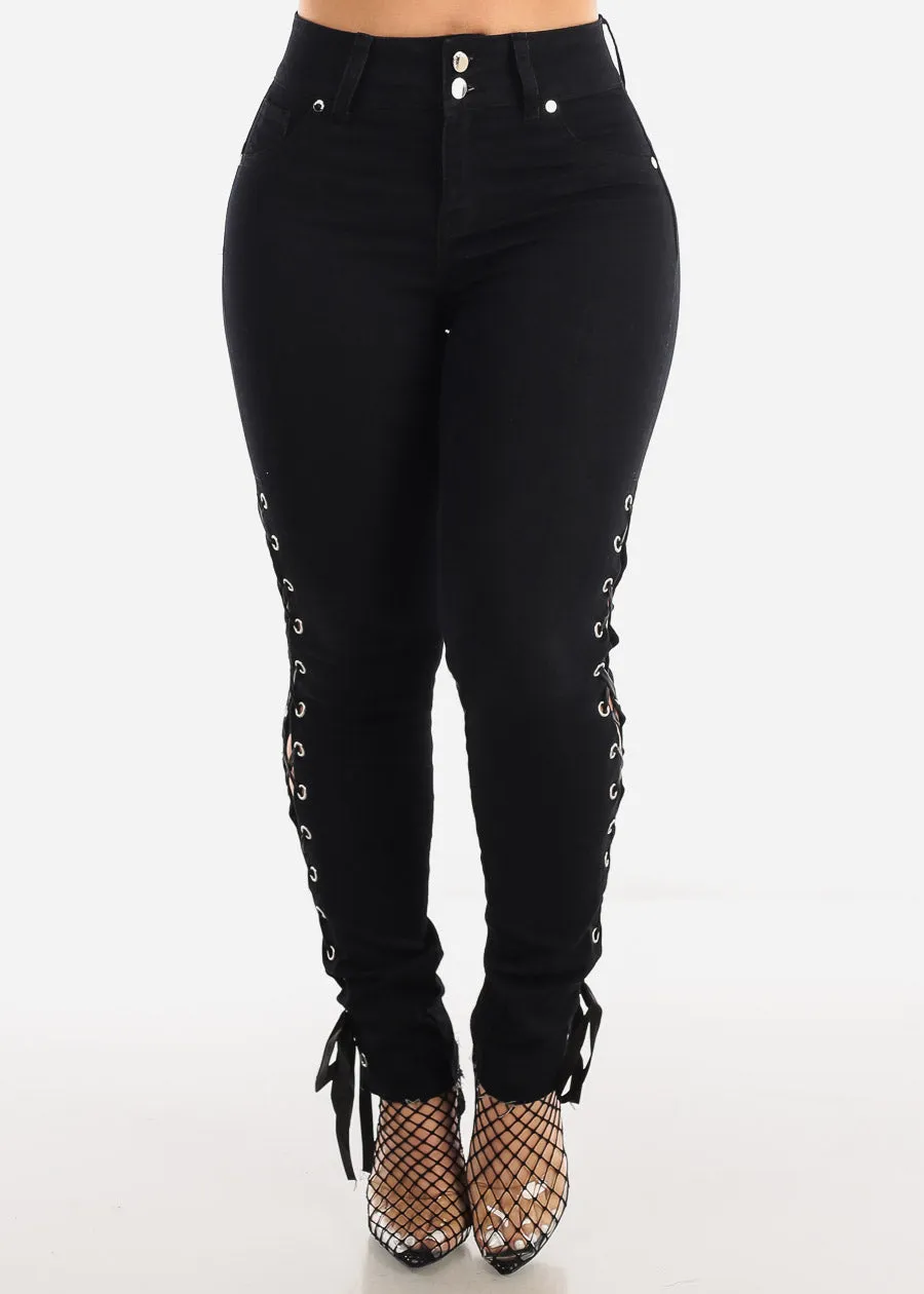 Black Butt Lifting Skinny Jeans w Lace Up Sides sold by Moda product image thumbnail 4
