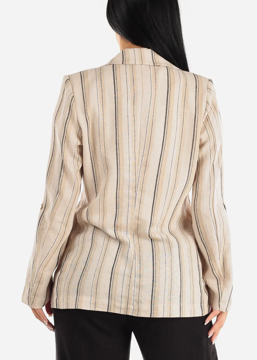 Linen Long Sleeve Open Front Stripe Blazer Mocha sold by Moda product image thumbnail 4