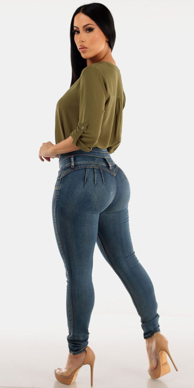 Olive Blouse Skinny Denim Look sold by Moda product image thumbnail 2