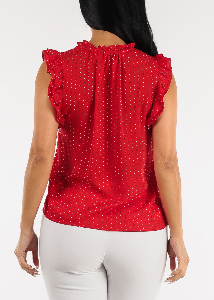 Sleeveless Polka Dot Chiffon Blouse Red w Ruffle Details sold by Moda product image thumbnail 4