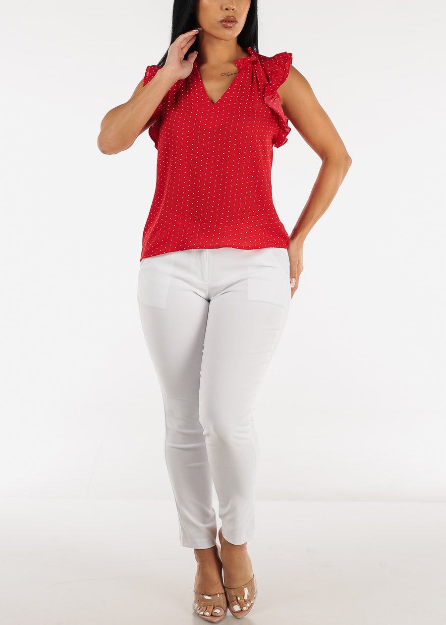 Sleeveless Polka Dot Chiffon Blouse Red w Ruffle Details sold by Moda product image thumbnail 2