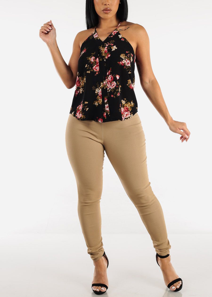 High Waisted Skinny Pants Mocha w Button Detail sold by Moda product image thumbnail 2