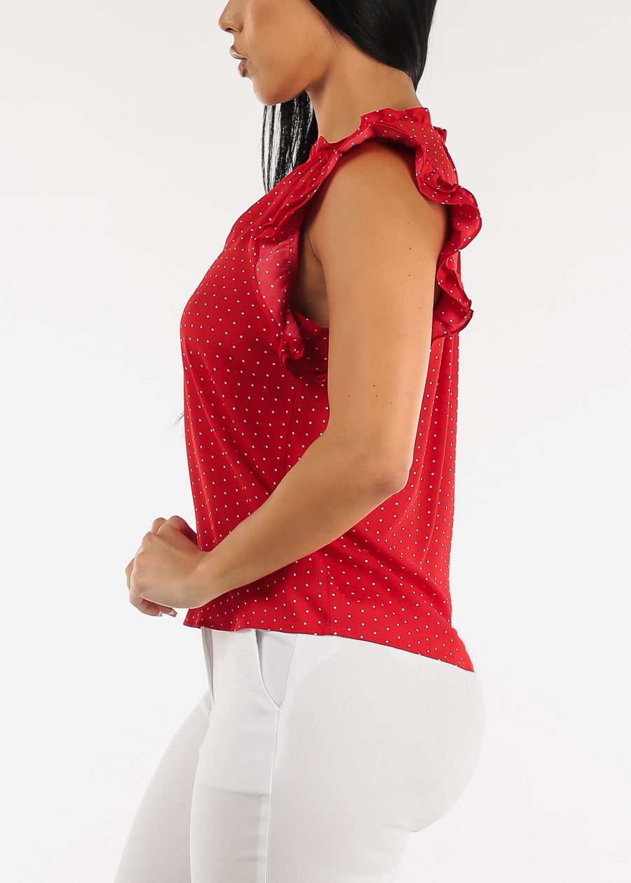 Sleeveless Polka Dot Chiffon Blouse Red w Ruffle Details sold by Moda product image thumbnail 3