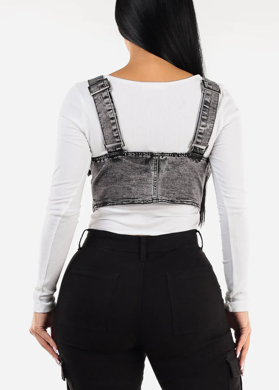Sleeveless Acid Wash Denim Vest Black sold by Moda product image thumbnail 5